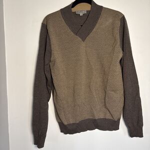 Canali 1934 100% Wool V-Neck Sweater Men's 50 Italy (US M) Brown Hues Old Money
